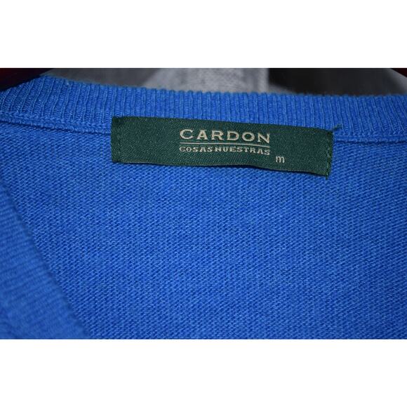 Cardon Blue V-Neck Cotton Blend Sweater Size M Made in Argentina - Picture 3 of 3